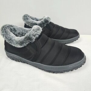 Minnetonka Timpson Twin Gore Boots Women Size 9 M Black Grey Faux Fur Lining